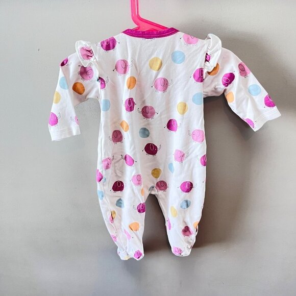 Kissy Kissy Baby Girl One Piece Dotty Elephants Footies- Size 6-9m - Picture 4 of 5